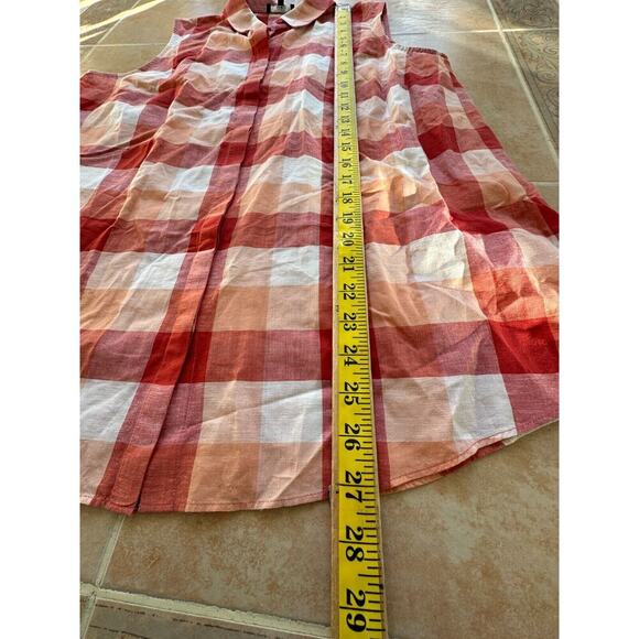 Lafayette 148 Red Orange White Plaid Sleeveless Button Down M‎ - Picture 7 of 9